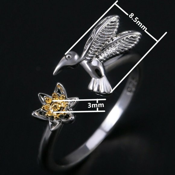 925 Silver Creation Topaz Flower Bird Ring New - Picture 3 of 6